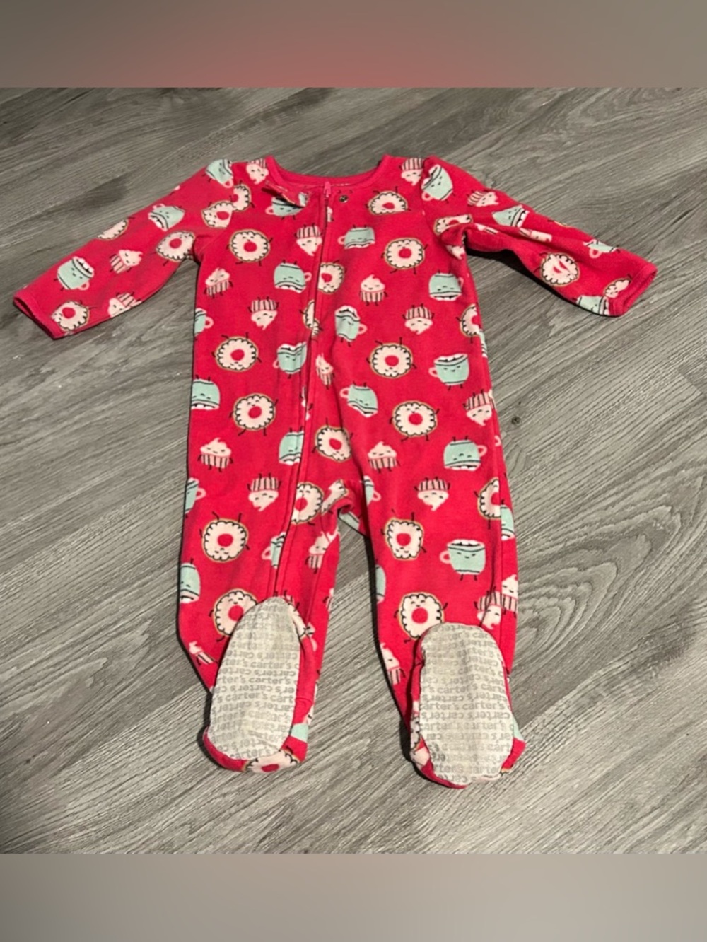 $3 BUNDLE ADD ON Carters 18M Zip Up Footie Pajamas Pink Cupcakes Donuts